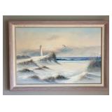 K. Wilson Large Oil on Canvas Seascapes Painting K. Wilson Large Oil on Canvas Seascapes Painting