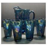Indiana Harvest Grape Blue Carnival Pitcher/Glass Indiana Harvest Grape Blue Carnival Pitcher/Glass