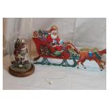 SEVERAL GLOBE SANTAS, WOODEN SANTA SLEIGH SEVERAL GLOBE SANTAS, WOODEN SANTA SLEIGH