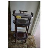 OVAL END TABLE WITH SHELVES & SMALL DRAWER