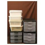 3 STERILITE DRAWERS, MISC PLASTIC BASKETS
