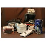 2 CROCKPOTS,KNIFE SHARPENER,BLENDER,COFFEE POT