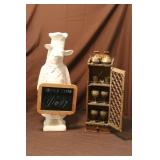 DECORATIVE PIG, CURIO CABINET WITH BRASS ITEMS