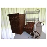 WICKER LAUNDRY HAMPER, TRASH CAN AND
