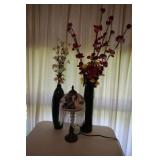 BLUE AND WHITE LAMP * TALL VASES w/ FLOWERS