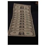 10 SEQUENTIAL SERIAL NUBMERED $1 BILLS 10 SEQUENTIAL SERIAL NUBMERED $1 BILLS