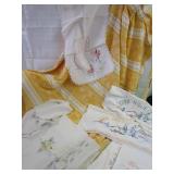 Vintage Tablecloth, Embroidered Pillow Cases, & Vintage Tablecloth, Embroidered Pillow Cases, &