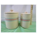 Pink & Blue Band Stoneware Canisters - USA Pink & Blue Band Stoneware Canisters - USA