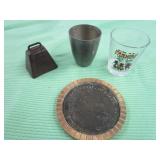 Pewter Shot Glass, Mini Cow Bell, & United Pewter Shot Glass, Mini Cow Bell, & United