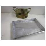 Nice Silver Metal Tray & Wire Basket Nice Silver Metal Tray & Wire Basket
