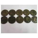 (10) 1 Penny Britain Coins 1910 -1 1940