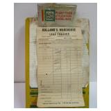 Tobacco receipts on advertisement clip board