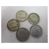 1945, 1952, 1953, 1957, & 1964 Roosevelt Dimes