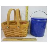 Basket W/ Handles And Blue Tin