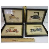 Set Of 4 Vintage Car Pictures