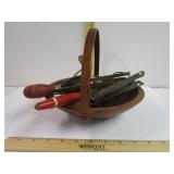 Primitive Wooden Bowl With Red Handle Utensils