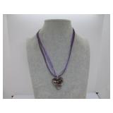PURPLE TINT 3 D MURANO GLASS HEART WITH A FLOWER