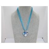 VIBRANT BLUE 3-D MURANO GLASS HEART NECKLACE