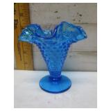 FENTON HOBNAIL RUFFLE BLUE VASE