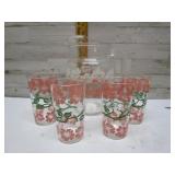 RETRO PINK FLOWER PITCHER & GLASSES
