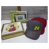 CIGAR BOX, GOLF FRAME, & BALL CAPS