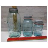 HALF GALLON, QUART, & PINT BLUE JARS