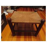 LARGER WOODEN FOOT STOOL WITH RATTAN SEAT
