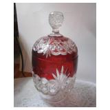 RED BOHEMIAN CUT TO CLEAR CANDY DISH