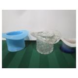 CERAMIC, CLEAR, & BLUE MILK GLASS TOP HATS