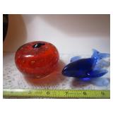 2 PAPERWEIGHTS - FISH & AN APPLE
