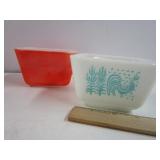 (2) Small Pyrex Frig.Dishes 1 Rooster Amish Butter