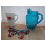 STAINED GLASS BUTTERFLY & BLUE FLORAL PITCHER