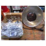 VINTAGE GLASS DOORKNOBS, T POST HOOKS & LIGHT