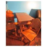 ENAMEL TOP TABLE SIDES PULL OUT TO MAKE LARGER &