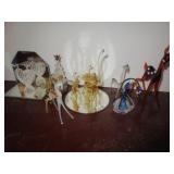 10 MINI ART GLASS FIGURINES, TRINKET BOX, &