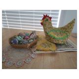 QUILTED CHICKEN BASKET COVER & HANDMADE EGG DECOR