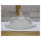 BUTTER DISH DIAMOND CUT INDIANA GLASS