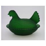 GREEN GLASS HEN ON A NEST