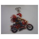 NEW 2-D ACRYLIC BIKER ROOSTER KEYCHAIN
