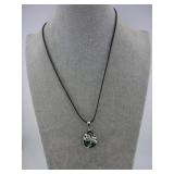 GREEN STONE DRAGON FLY WRAPPED PENDANT NECKLACE