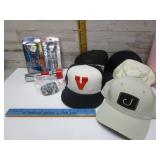 HATS, BELT BUCKLE, RAZORS, & FLASHLIGHT