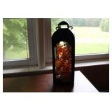18" BLACK WROUGHT IRON LANTERN WITH FALL DECOR