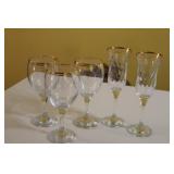 VINTAGE GOLD RIMMED WINE GLASSES & FLUTES