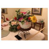 CUTE WOOD & WROUGHT IRON PLANT STAND WITH BASKET