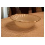 FIRE KING MILK GLASS BOWL GOLDEN SHELL SWIRL