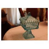 VINTAGE JEANETTE GLASS AQUA BLUE WITH PEDESTAL