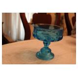INDIANA GLASS KINGS CROWN COMPOTE BLUE THUMB