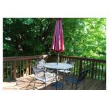 PATIO TABLE, 4 CHAIRS, & UMBRELLA