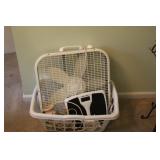 BASKET WITH FAN, SCALE, CORDS, & MORE