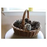 VINTAGE BASKET WITH PINECONES